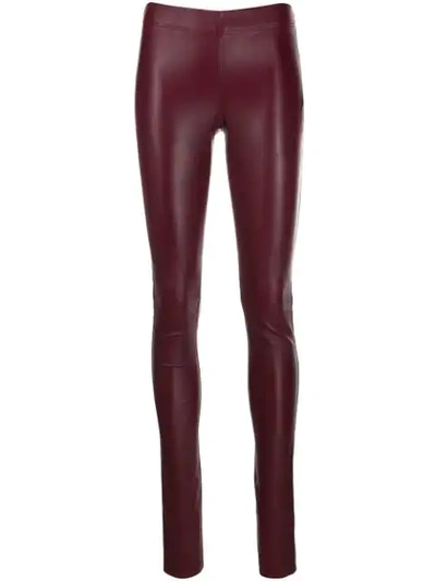 Shop Joseph Stretch Leather Leggings In Red