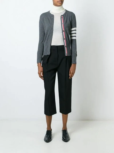 Thom Browne Stripe Sleeve Cashmere Cardigan In Grey