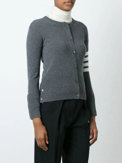 Thom Browne Stripe Sleeve Cashmere Cardigan In Grey