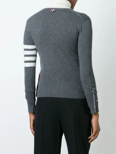 Thom Browne Stripe Sleeve Cashmere Cardigan In Grey