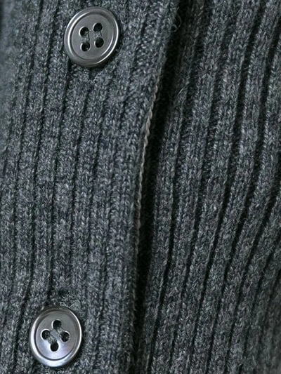 Thom Browne Stripe Sleeve Cashmere Cardigan In Grey