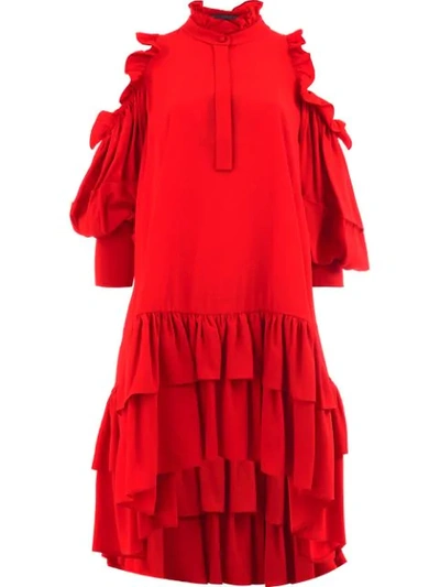 Shop Alexander Mcqueen Cut-out Shoulder Dress In Red