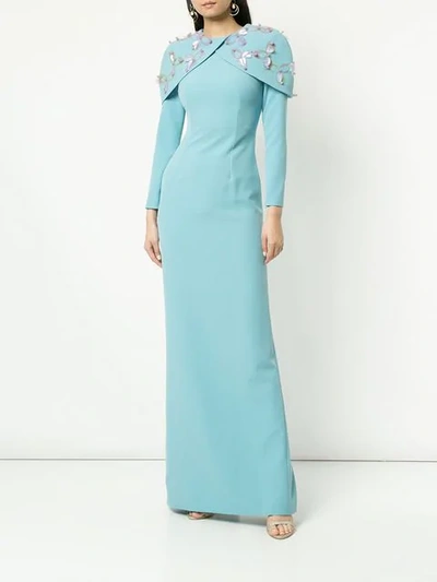 Shop Safiyaa London Embellished Cape Gown In Delphinium Blue