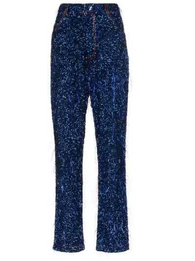 Shop Ashish Tinsel Sequin Embellished Straight Leg Jeans In Blue