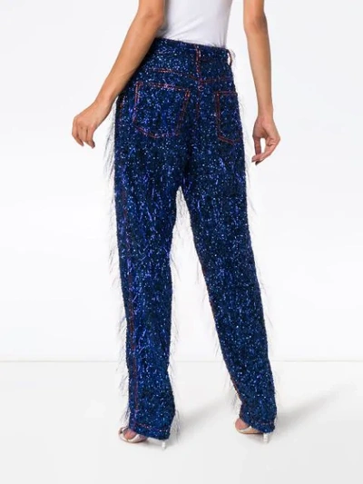 Shop Ashish Tinsel Sequin Embellished Straight Leg Jeans In Blue