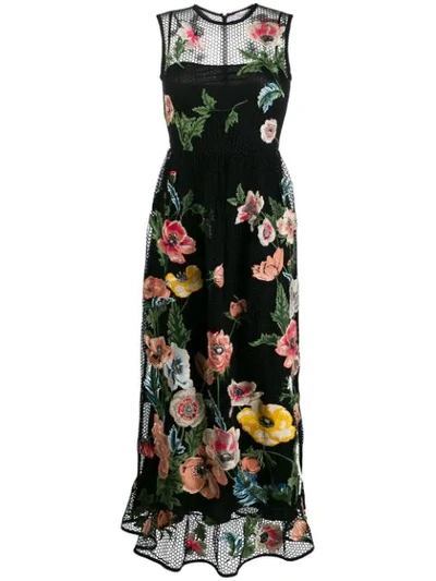 Shop Red Valentino Poppy Embroidery Macramé Dress In Black