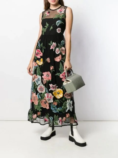 Shop Red Valentino Poppy Embroidery Macramé Dress In Black