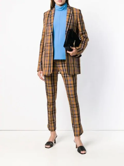 Shop Rokh Checked Kick Flare Trousers In Brown