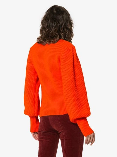 Shop Chloé Turtleneck Ribbed Wool Cashmere Blend Jumper In Red
