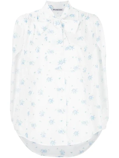 Shop Balenciaga Floral Short Sleeved Shirt In White