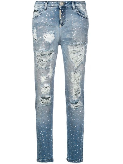 PHILIPP PLEIN DISTRESSED SKINNY JEANS - 蓝色