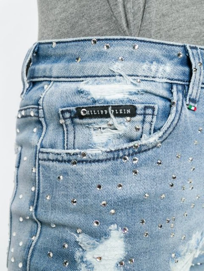 Shop Philipp Plein Distressed Skinny Jeans - Blue