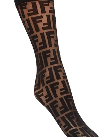 Shop Fendi Logo Embroidered Socks In Black