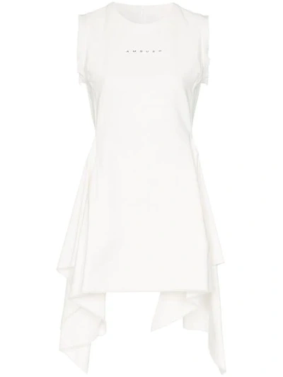 Shop Ambush Logo Printed Asymmetric Mini Dress In White