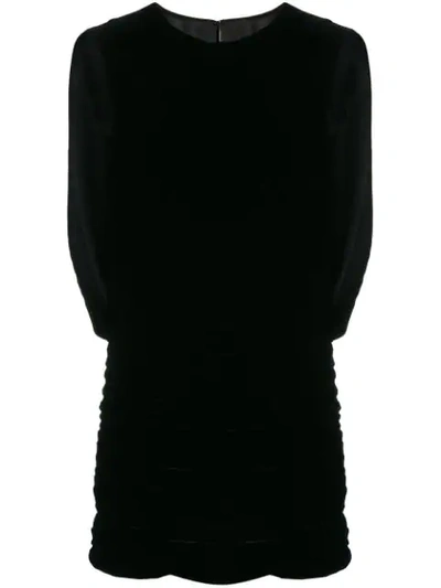 Shop Saint Laurent Draped Velvet Mini Dress In Black