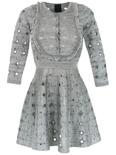 Shop Andrea Bogosian Knitted Apliqué Dress In Grey