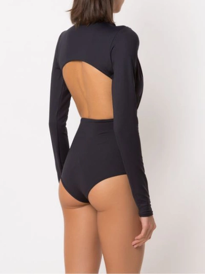 Shop Amir Slama Long Sleeved Bodysuit With Cut Details In Black