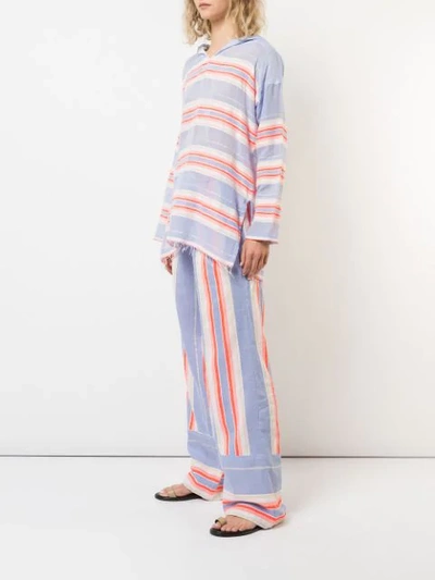 Shop Lemlem Fiesta Stripe Hooded Top In Pink