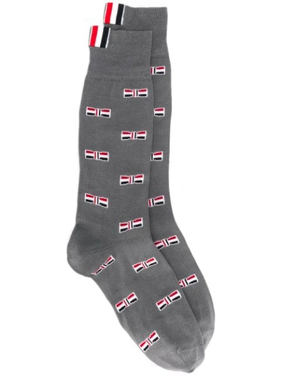 Shop Thom Browne Bow Detail Socks - Grey