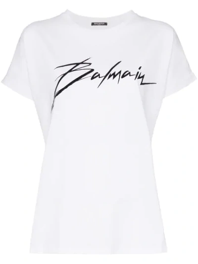 Shop Balmain Logo T-shirt - White