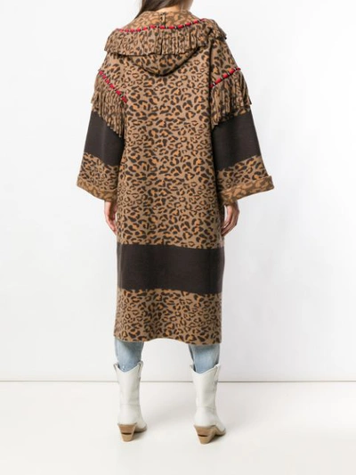 Shop Alanui Leopard Print Coat In Brown
