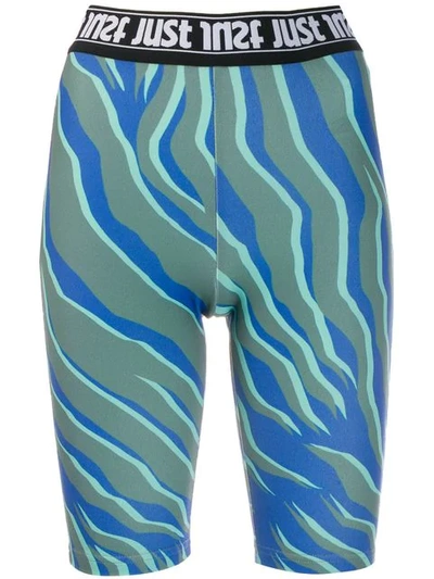 Shop Just Cavalli Logo Band Cycling Shorts In Blue