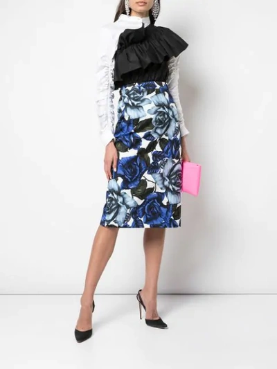Shop Prada Floral Print Pencil Skirt - Blue