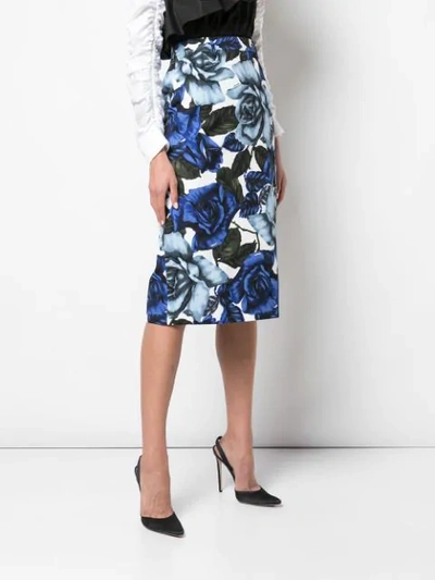 Shop Prada Floral Print Pencil Skirt - Blue