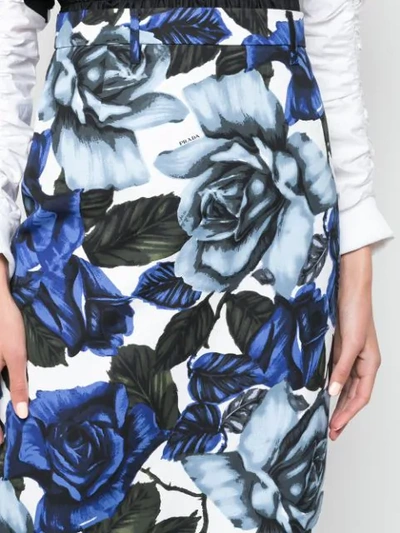 Shop Prada Floral Print Pencil Skirt - Blue