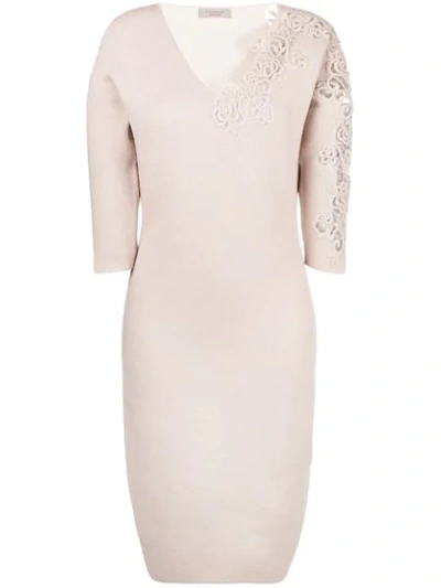 Shop D-exterior Floral Embroidered Dress In Neutrals