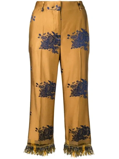ALBERTO BIANI 花卉刺绣长裤 - 棕色