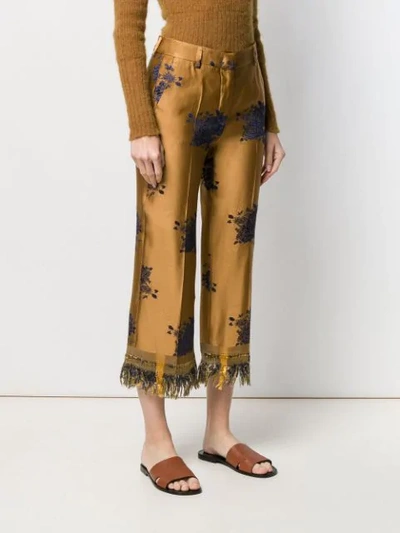 ALBERTO BIANI 花卉刺绣长裤 - 棕色