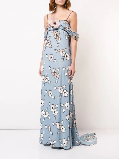 Shop Carolina Herrera Floral Maxi Dress In Blue