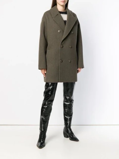 Shop Saint Laurent Double Breasted Military Coat In Green