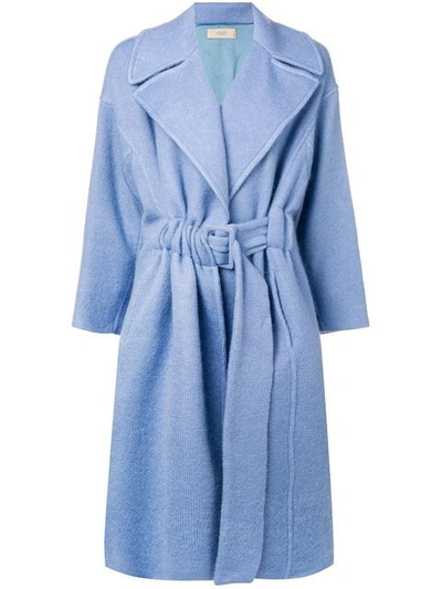 Shop Maison Flaneur Belted Coat In Blue