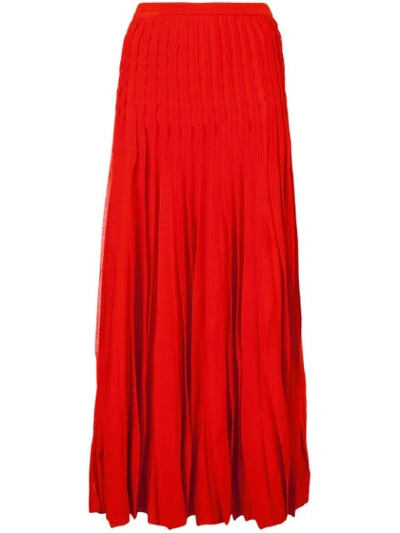 Shop Carolina Herrera Pleated Skirt In Red