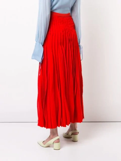 Shop Carolina Herrera Pleated Skirt In Red