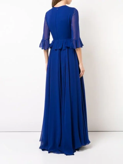 Shop Carolina Herrera Deep V-neck Embellished Dress - Blue