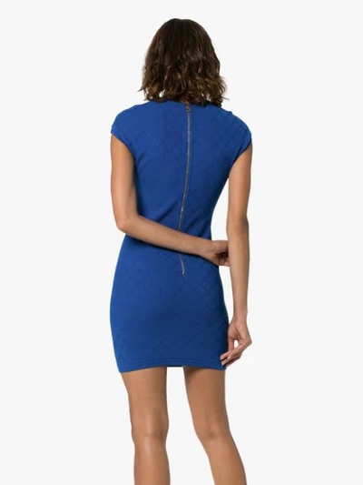 Shop Balmain Knitted Mini Dress In Blue