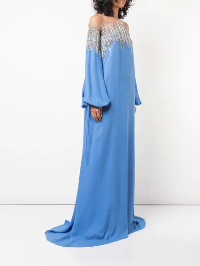 Shop Oscar De La Renta Embellished Neck Gown In Blue