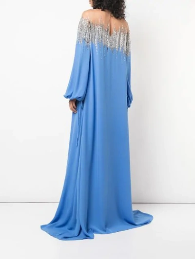 Shop Oscar De La Renta Embellished Neck Gown In Blue