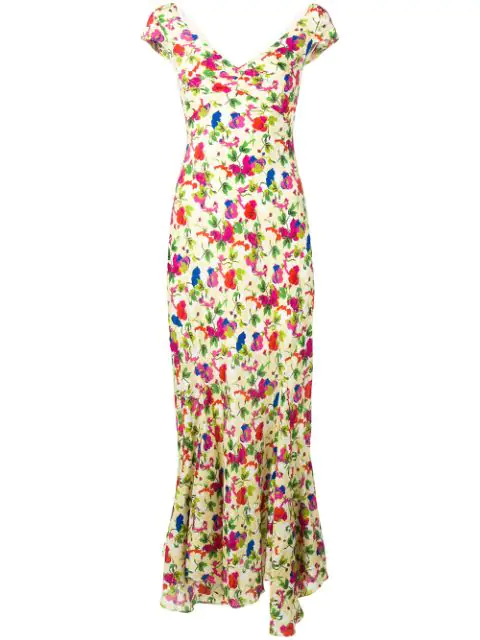 Saloni Daphne Floral-Print Silk-Chiffon Midi Dress In Neutrals | ModeSens