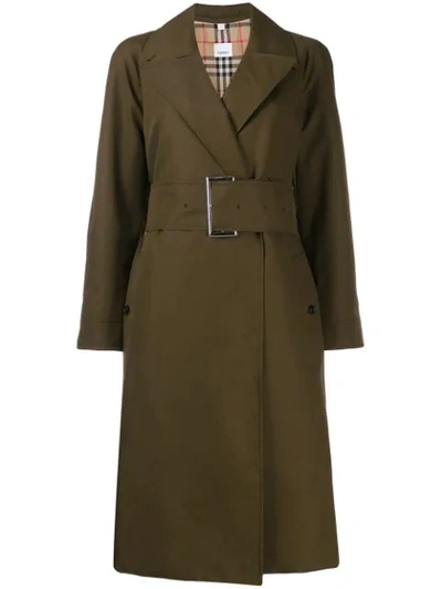 Shop Burberry Gabardine Belted Trench Coat In Green