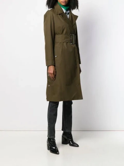 Shop Burberry Gabardine Belted Trench Coat In Green