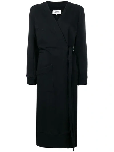 Shop Mm6 Maison Margiela Long Wrap Coat In Black