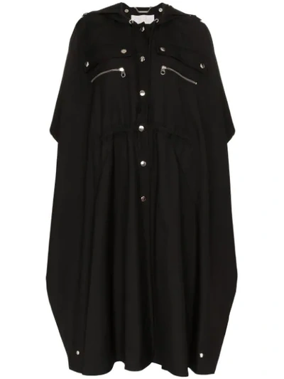 Shop Chloé Button Detail Hooded Cape In Black