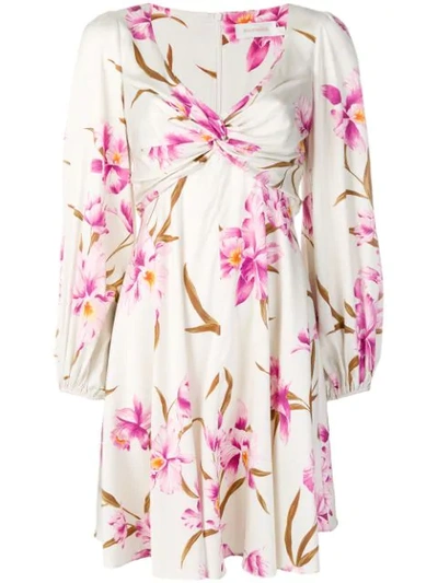 Shop Zimmermann Ruched Floral Print Dress In Neutrals