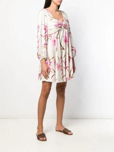 Shop Zimmermann Ruched Floral Print Dress In Neutrals