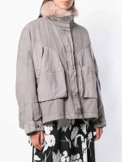 Shop Yves Salomon Fur Trim Cropped Parka In Grey