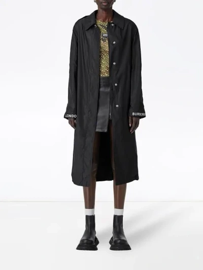 BURBERRY LOGO STRIPED TRENCH COAT - 黑色